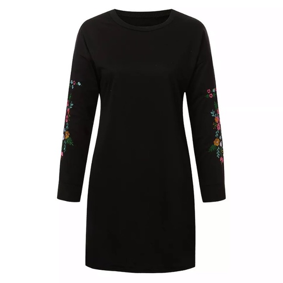 Embroidered Floral and Black Above the Knee Dress - Picture 4 of 12
